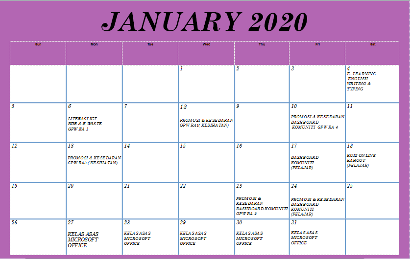 JADUAL AKTIVITI JAN 2020