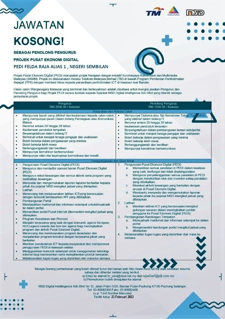 IKLAN JAWATAN KOSONG PEDI RAJA ALIAS